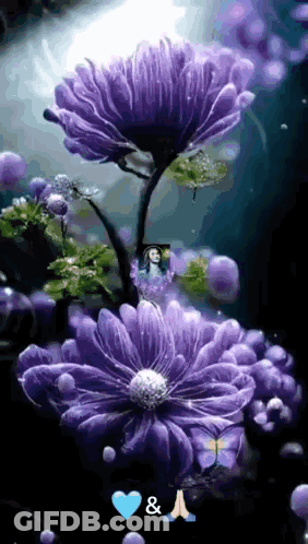 Purple Flower With Woman In Hat GIF