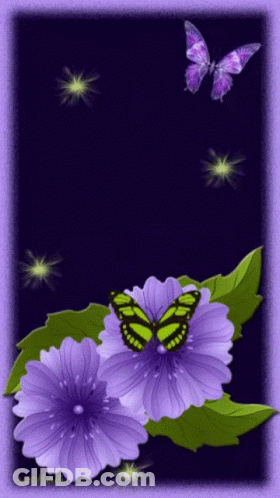 Purple Flowers And Butterflies GIF