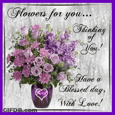 Purple Flowers In Heart Vase GIF