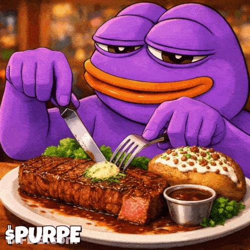 Purple Frog Eating Steak Fork And Knife Spurpe GIF