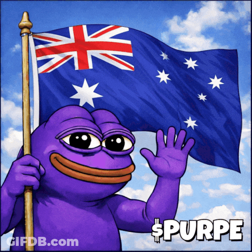 Purple Frog Holding Australian Flag Saying Purpe GIF