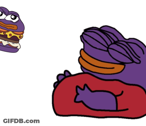Purple Frog Holding Cat And Purple Hamburger GIF