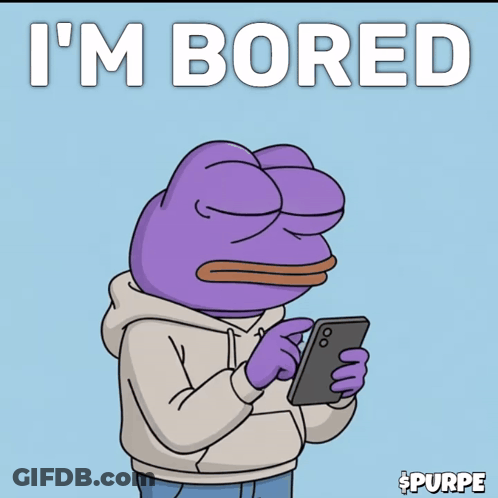 Purple Frog Holding Cell Phone Saying I'm Bored GIF