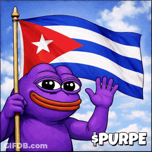 Purple Frog Holding Cuban Flag GIF