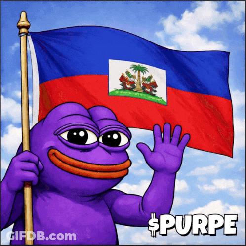 Purple Frog Holding Flag Saying Purpe GIF