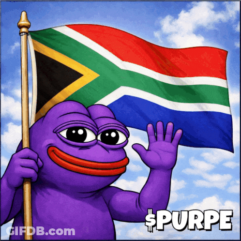Purple Frog Holding South African Flag Saying Purpe GIF