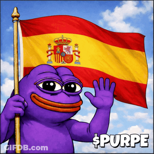 Purple Frog Holding Spanish Flag With Purpe GIF