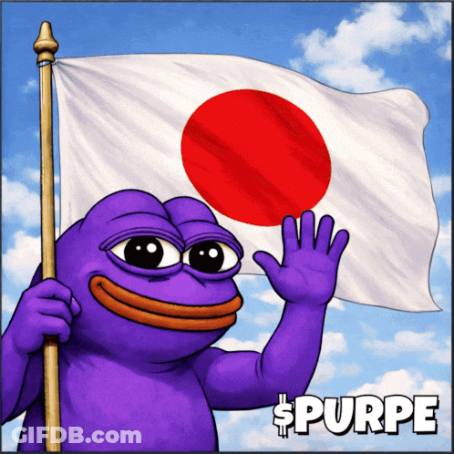 Purple Frog Holding White Flag With Red Circle GIF