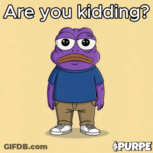 Purple Frog In Blue Shirt And Khaki Pants Saying Are You Kidding GIF