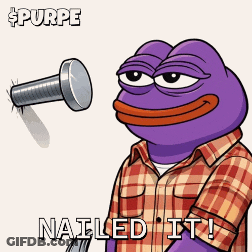 Purple Frog In Plaid Shirt Holding Knife Next To Nail GIF