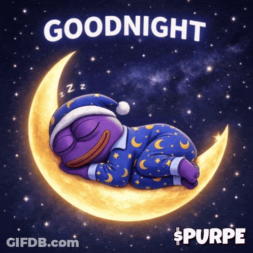 Purple Frog Sleeping On Crescent Moon Goodnight Purpe GIF