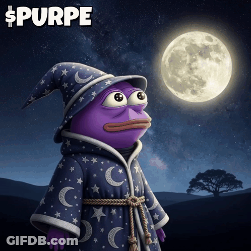 Purple Frog Wizard With Full Moon GIF