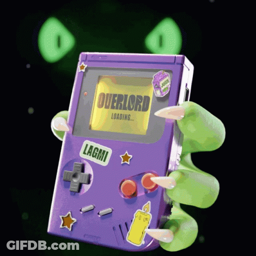 Purple Game Boy With Overlord Text GIF