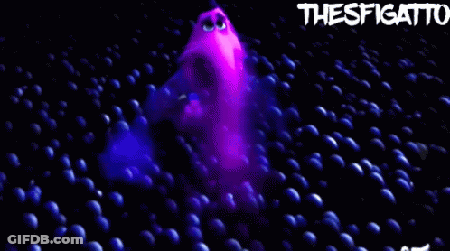 Purple Ghost Surrounded By Blue Bubbles Saying Thesfigato GIF