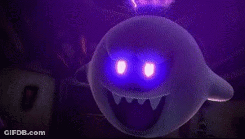 Purple Ghost With Glowing Eyes And Teeth Floating GIF