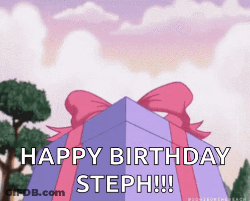 Purple Gift Box With Pink Bow Happy Birthday Steph GIF