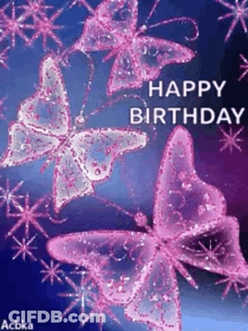 Purple Glittery Lights Butterflies Happy Birthday Diva GIF