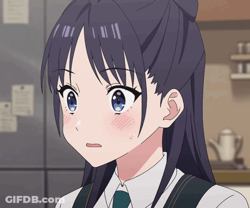 Purple Hair Blue Eyes Girl White Shirt Green Tie GIF