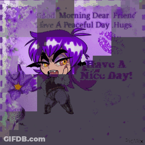 Purple Hair Cartoon Says Good Morning Dear Friend GIF