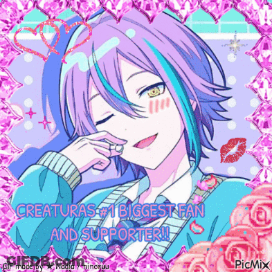 Purple Hair Girl Blue Streaks Pink Hearts Roses GIF