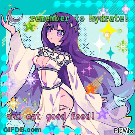 Purple Hair Girl Remember To Hydrate And Eat Good Food GIF