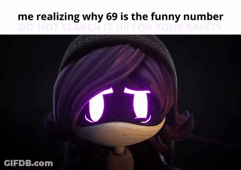 Purple Hair Glowing Eyes Realizing Why 69 Is Funny GIF