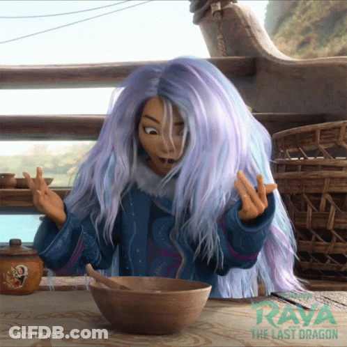 Purple Hair Woman Eating Food By Rava The Last Dragon Sign GIF