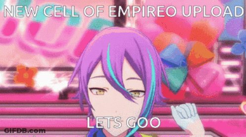 Purple Haired Anime Character Saying New Cell Of Empireo Upload Let's Goo GIF