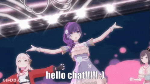 Purple Haired Anime Girl Dancing Hello Chat GIF