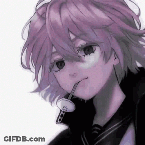 Purple Haired Anime Girl Drinking Through Straw GIF