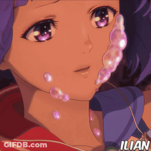 Purple Haired Anime Girl With Bubbles GIF