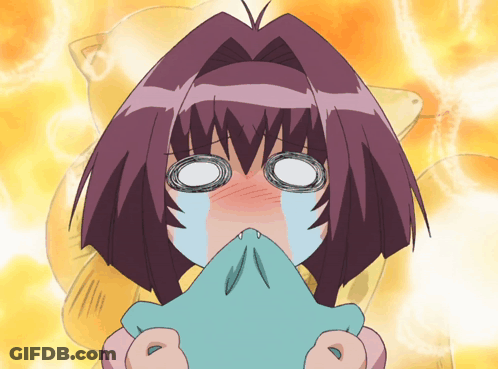 Purple-Haired Girl Crying Covering Mouth With Blue Cloth GIF