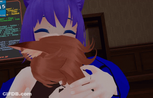 Purple Haired Girl Holding Another Girl Hair In Front Of Number 5 GIF