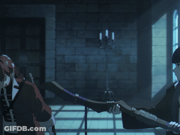 Purple-Haired Girl Holding Cane In Front Of Full Moon GIF