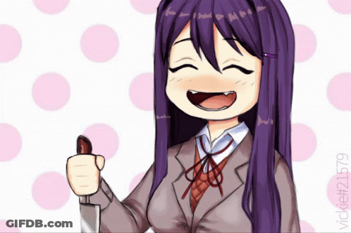 Purple Haired Girl Holding Knife Thumbs Up GIF