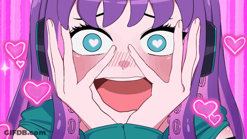 Purple-Haired Girl Making Funny Face With Hands GIF
