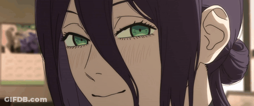 Purple Haired Girl Smiling Man Looks On GIF