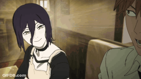 Purple-Haired Girl Smiling Man Watching GIF
