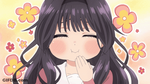 Purple-Haired Girl Smiling With Flowers GIF