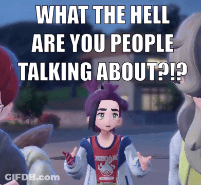 Purple Haired Girl Standing Before Sign Saying What The Hell Are You People Talking About GIF