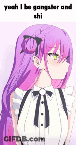 Purple-Haired Girl With Green Eyes In Maid Outfit GIF