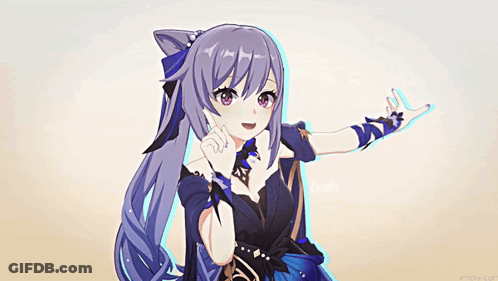 Purple-Haired Red-Eyed Girl In Black Dress And Gloves GIF