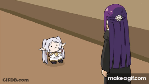 Purple Haired Woman Next To Elf Girl GIF