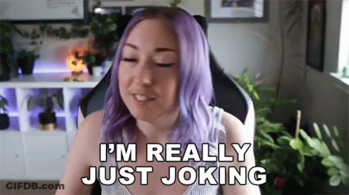 Purple Haired Woman Says I'm Really Just Joking GIF