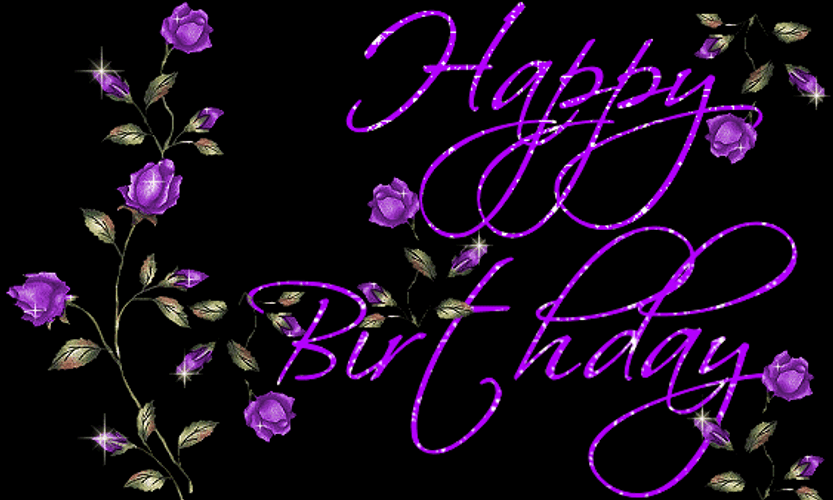 Purple Happy Birthday Flowers GIF