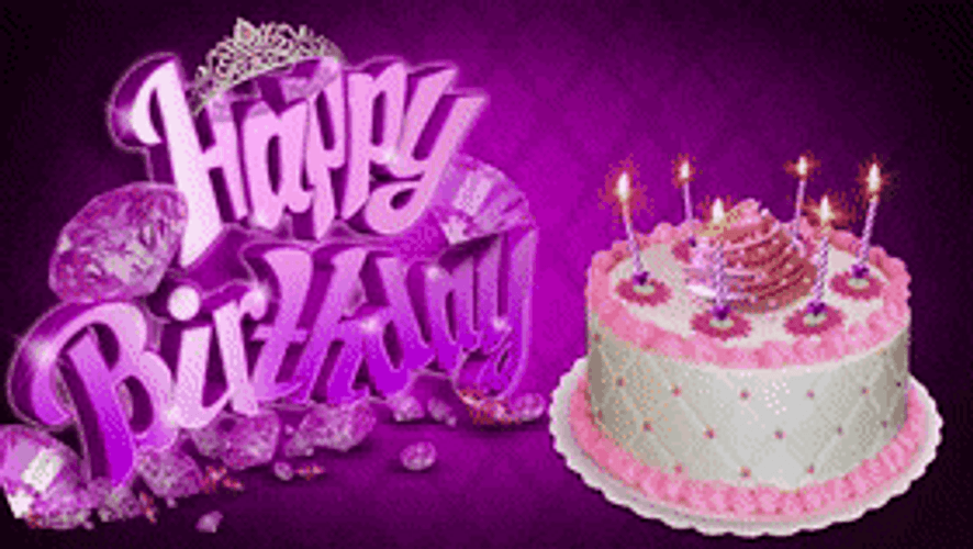 Purple Happy Birthday Wishes Falling Hearts GIF