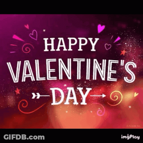 Purple Happy Valentine's Day Card With Hearts And Swirls GIF