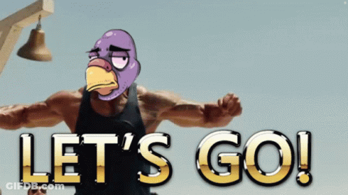 Purple Head Cartoon Saying Let's Go GIF