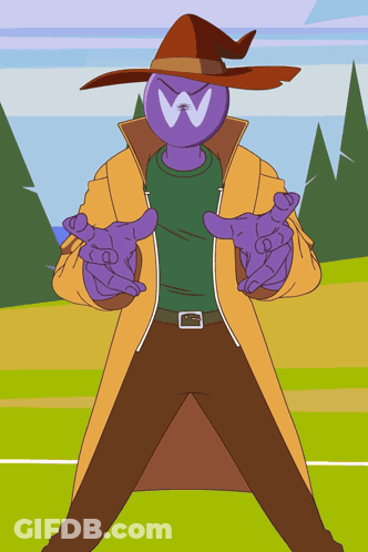 Purple Head Cartoon Witch Hat With W GIF