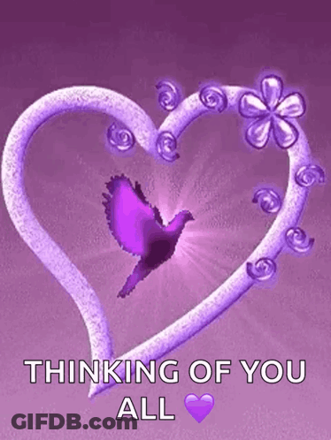 Purple Heart And Bird Thinking Of You All GIF